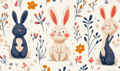 Abstract bunny motifs with colorful accents, Generative AI
