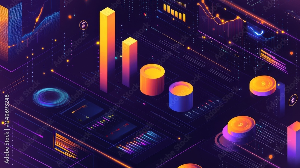Poster vibrant data visualization with colorful graphs and charts