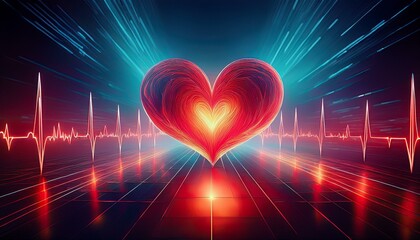 Heart pulse and heartbeat lone cardiogram healthcare, medical background; health care concept; copy space