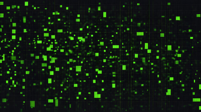 binary code squared green flat 2D pattern on black background


