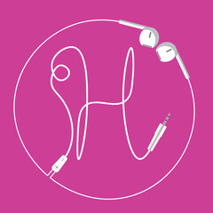 stylized letter H designed using the wire of a white earphone