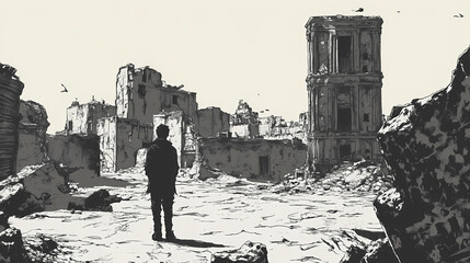 Echoes of desolation a journey through the ashen remnants of a oncethriving city witness the aftermath of catastrophe in a gripping apocalyptic tale of survival and redemption. Ashen. Illustration
