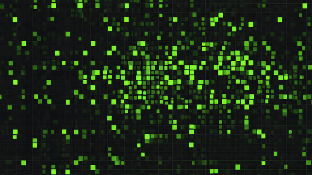 binary code squared green flat 2D pattern on black background


