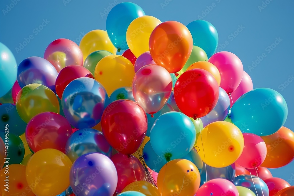 Wall mural a collection of bright, colorful balloons soaring high in the sky, adding a sense of joy and celebra