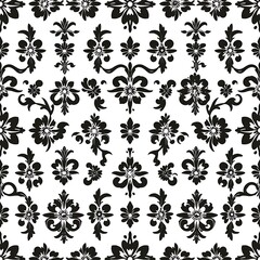 Damask Seamless Pattern: Elegant Black and White Floral Design 