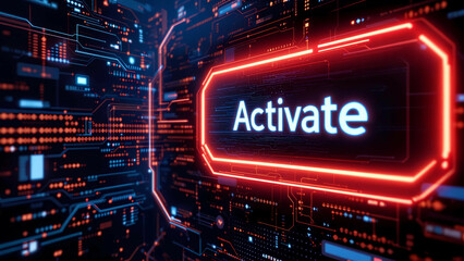 
Abstract Digital Technology Background with Glowing Red and Blue Circuit Board and Activate Text. Futuristic Concept.