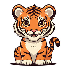 Cute Tiger Cartoon Vector Icon Illustration Animal Nature Icon Concept Isolated Vector of cute tiger