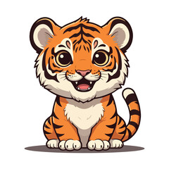 Cute Tiger Cartoon Vector Icon Illustration Animal Nature Icon Concept Isolated Vector of cute tiger