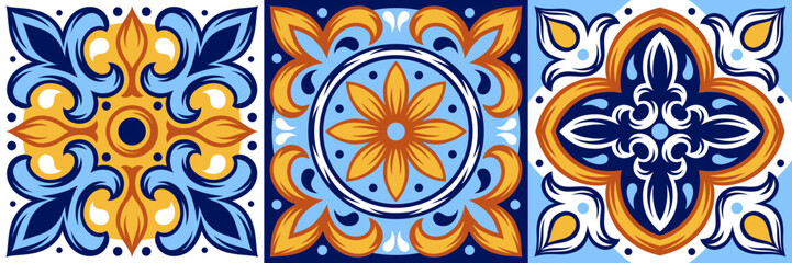 Portuguese ceramic tile pattern. Mediterranean traditional ornament. Italian or spanish majolica.