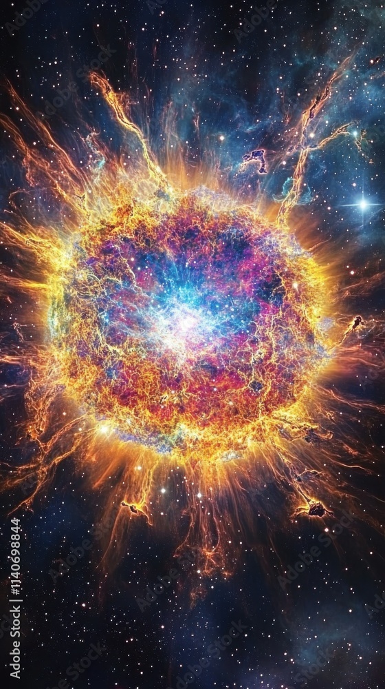 Poster close-up view of a vibrant supernova explosion illuminating the cosmos