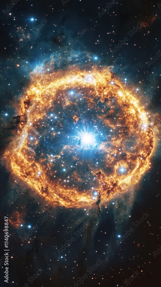 Poster close-up view of a supernova showcasing stunning colors and cosmic features in deep space