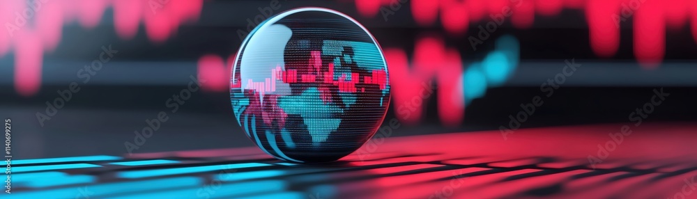 Poster A reflective globe on a digital background showcasing data trends and analytics.