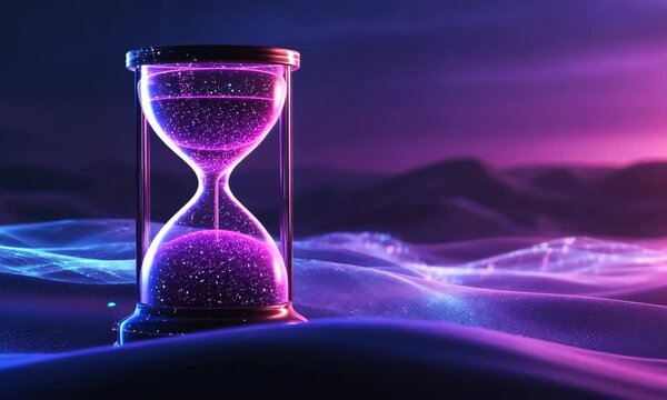 Futuristic hourglass surrounded by cosmic element
