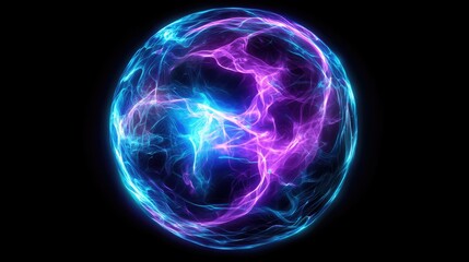 Abstract glowing plasma energy orb, swirling motion, blue and purple neon glow, ultra sharp, 8K wallpaper