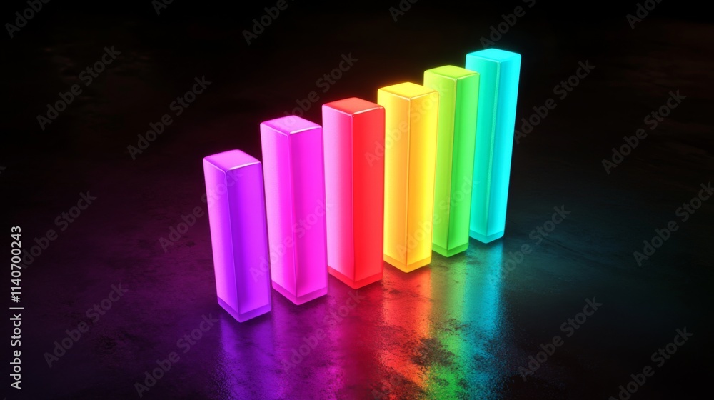Poster colorful neon bars representing growth and progress in data visualization