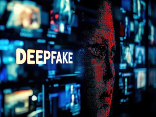 Conceptual digital art highlighting the deepfake technology phenomenon.