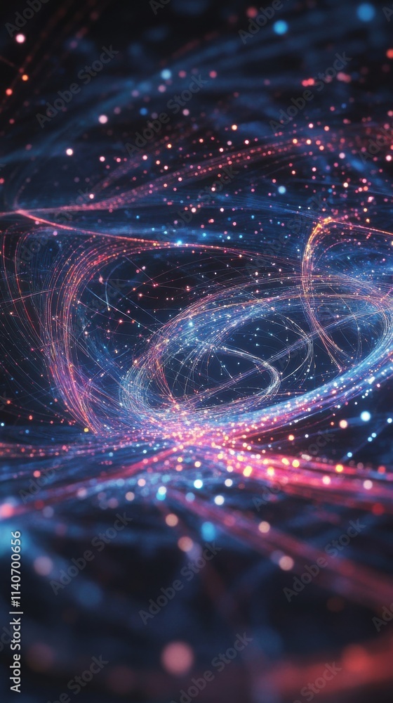 Fototapete abstract digital representation showcasing vibrant patterns and swirling lights in a cosmic setting 