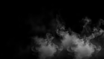 Fototapeta premium Abstract Smoke fog on black Background white cloudiness, mist or smog moves on black background with beautiful swirling gray smoke