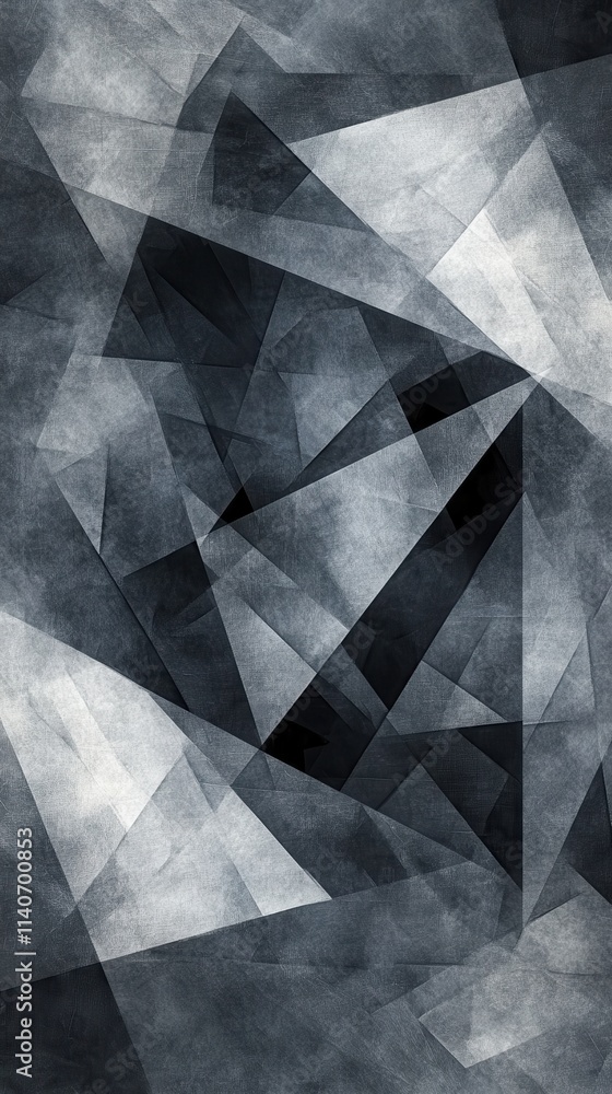 Fototapete Abstract composition of overlapping geometric shapes in shades of gray creating a dynamic visual experience