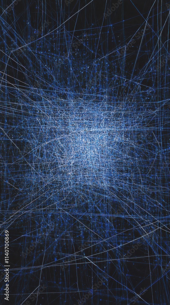 Poster abstract representation of interconnecting data streams in a vibrant blue color scheme