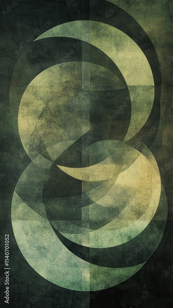 Leinwandbilder Overlapping circles create a harmonious abstract composition in muted green tones on a textured background