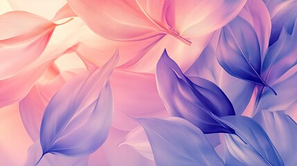 Abstract leaves and floral elements in modern flat design, soft pastel color scheme, ultra high-definition 8K wallpaper 