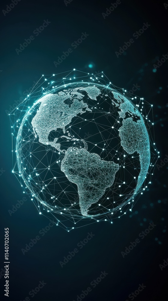 Fototapete wireframe globe design illustrating connectivity and global networks in a digital environment