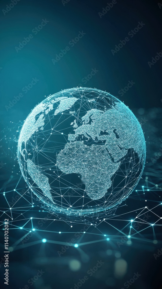 Poster Wireframe globe illustration showing interconnected lines and nodes against a dark background
