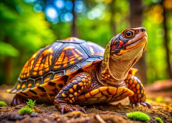 Obraz premium Stunning Box Turtle Shell Patterns: Landscape Photography, Nature's Geometric Art, Wildlife, Reptile, Close-Up