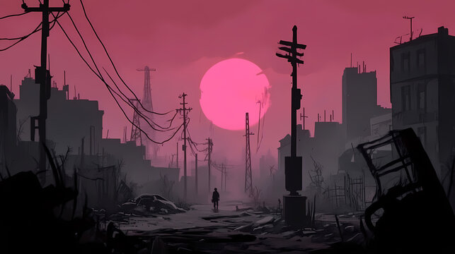 Echoes of desolation a haunting journey through the ashen remnants of a oncevibrant downtown witness the aftermath of catastrophe in this gripping apocalyptic tale. Ashen. Illustration