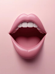 Open Mouth with Pink Background : A surreal image of an open mouth on a pink background