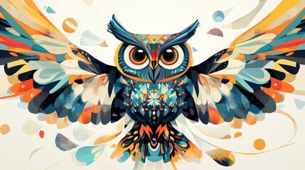 Fototapeta premium Colorful Artful Owl Illustration with Vibrant Feathers and Patterns