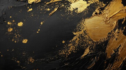 Abstract art creation studio digital painting contemporary close-up golden textures on black surface for visual impact