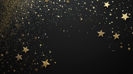 Minimalist New Year greeting card with golden stars and elegant text on a black background
