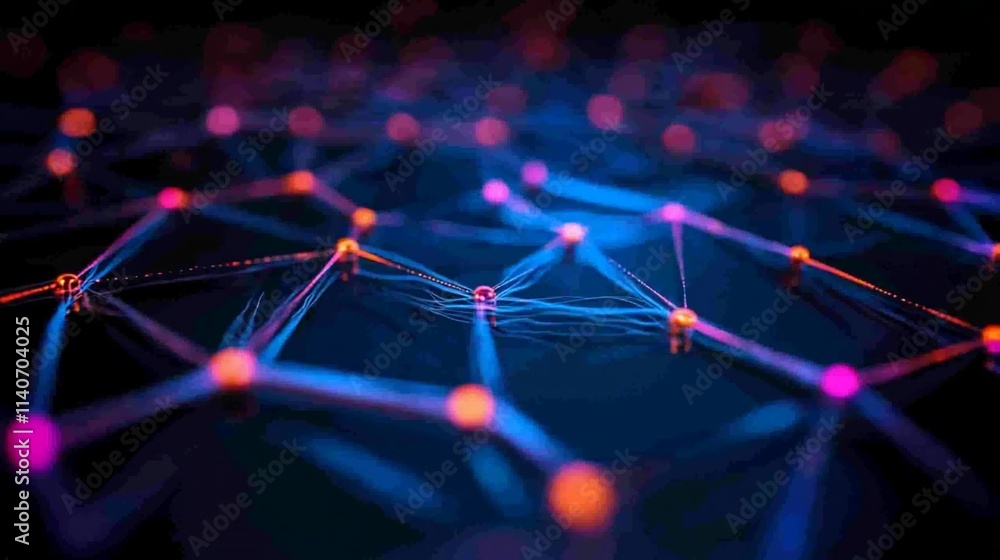 Aufkleber abstract network connection, glowing nodes and lines.