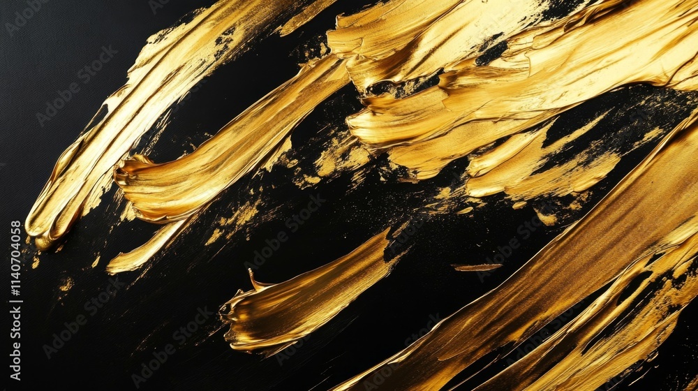 Poster dynamic gold brushstrokes abstract art digital canvas elegant environment close-up view expressive a