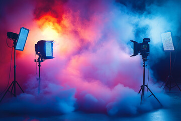 Vivid Smoke with Studio Lights in a Dramatic Setting