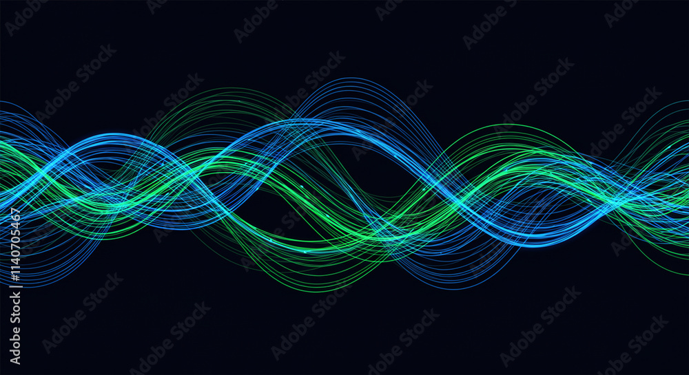 Poster vector abstract light lines wavy flowing dynamic in blue green colors isolated on black background f