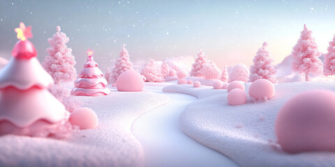 Candyland Inspired Pink Winter Landscape