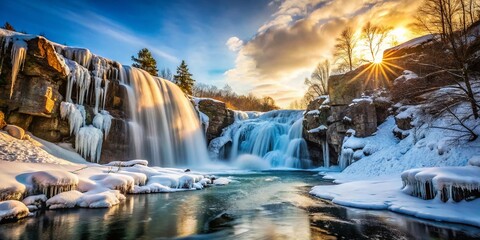 Stunning Frozen Waterfall Landscape Photography: Icy Cliffs, Cascading Water, Winter Wonderland