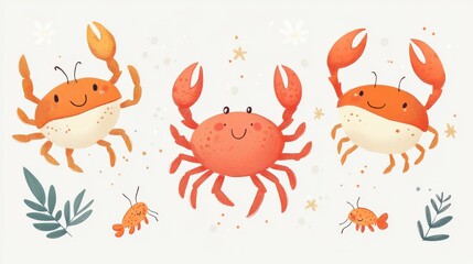 Obraz premium Cute and Colorful Cartoon Crabs in a Cheerful Underwater Setting
