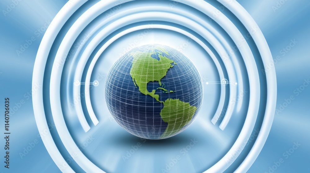 Aufkleber globe with radiating waves representing connectivity and technology
