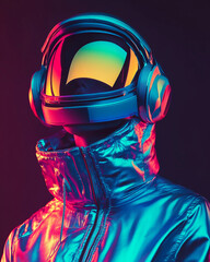 Cyber person with mask and headphones