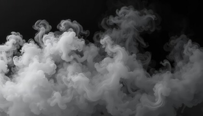 Abstract Smoke fog on black Background white cloudiness, mist or smog moves on black background withb beautiful swirling gray smoke (1)