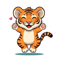 Cute Tiger Cartoon Vector Icon Illustration Animal Nature Icon Concept Isolated Vector of cute tiger