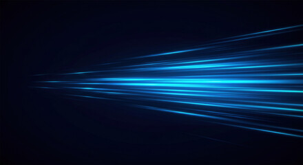 Vector Abstract, science, futuristic, energy technology concept. Digital image of light rays, stripes lines with blue light, speed and motion blur over dark blue background