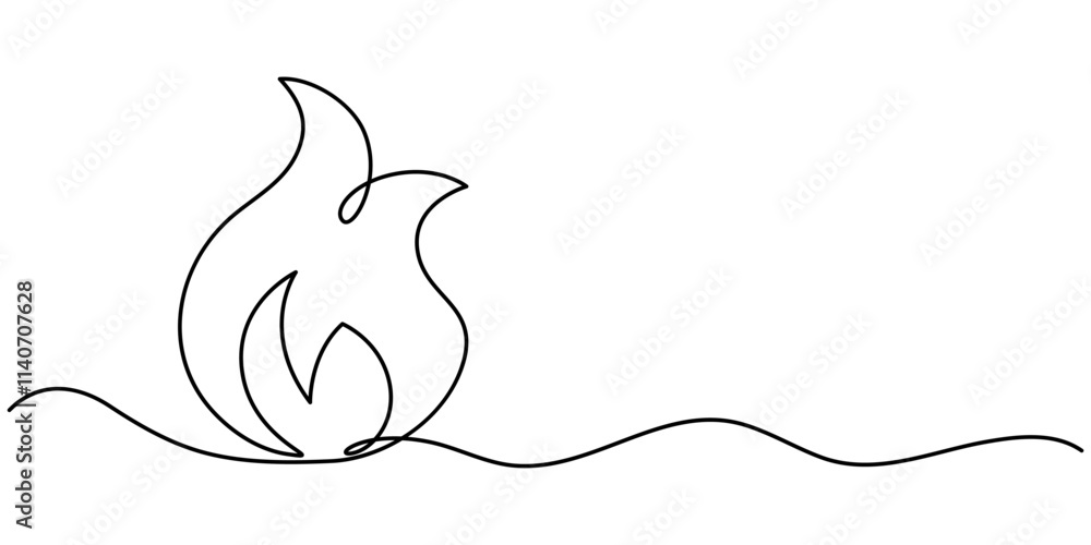 Poster continuous one line drawing fire art vector illustration of white background, continuous line drawin