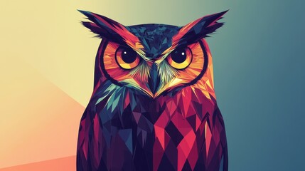 Obraz premium Colorful Geometric Owl Illustration with Bold Geometric Shapes