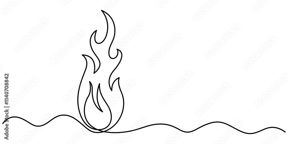 Poster continuous one line drawing fire art vector illustration of white background, continuous line drawin