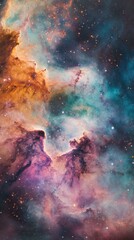Obraz premium Cosmic vista showcasing a stunning nebula with vibrant colors and starry background